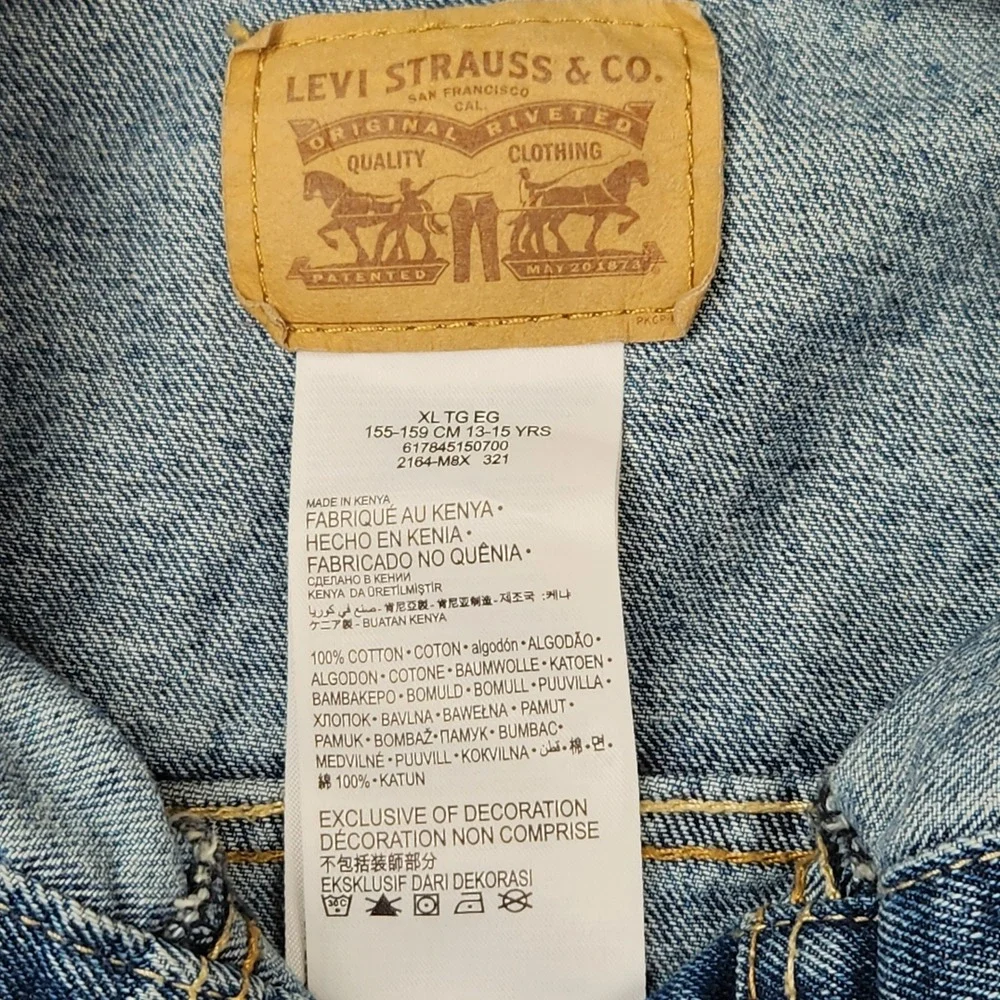 Levis Denim Trucker Jacket Youth Girls XL‎ Blue Jean Button Up